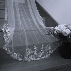 poročna tančica čipka lace spodnji del črno belo